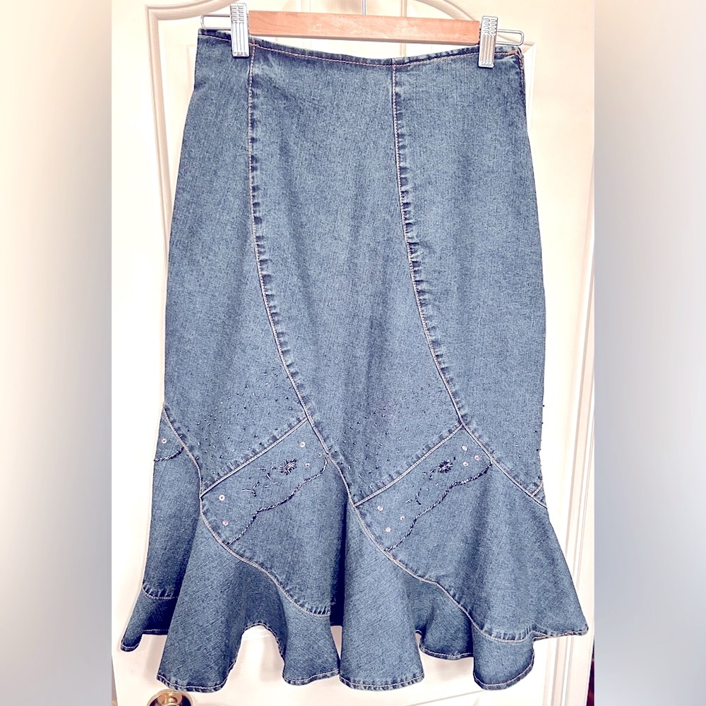 Lucien Daunois Embellished Denim Skirt- Sz S